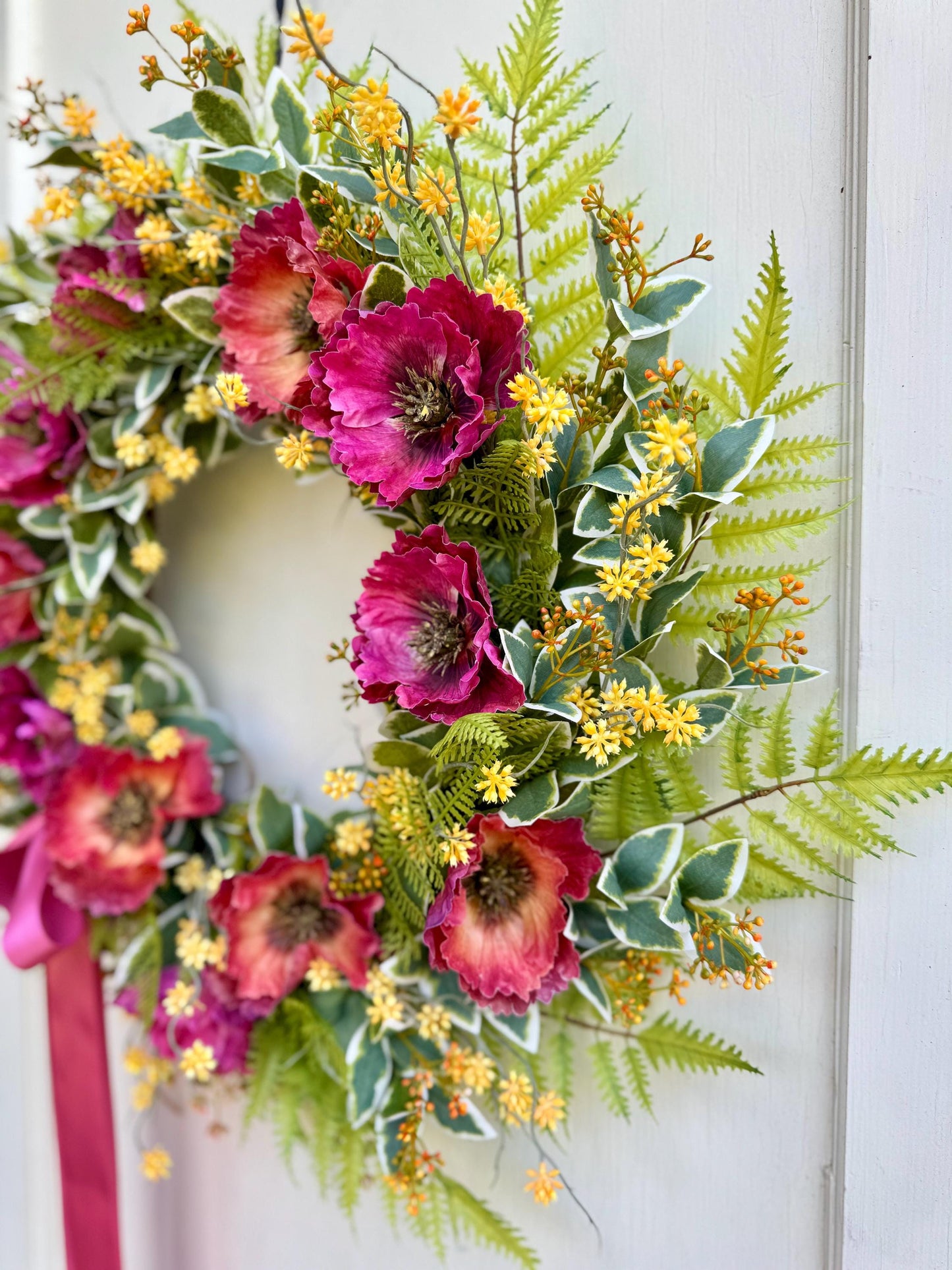 20" Summer Wreath for Front Door, Pink Poppy Wreath, Wreath with Poppies, Orange Poppy Wreath, Pink Wildflower Wreath