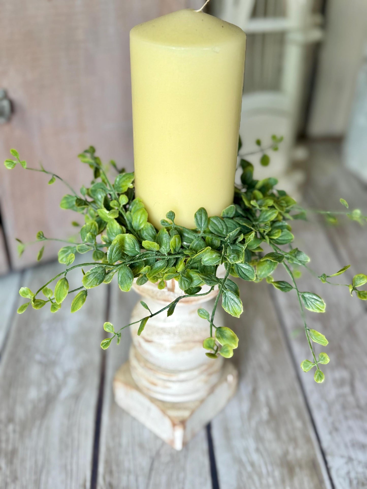 Set of 2 Mini Candle Wreath, Handmade Candle Ring, Eucalyptus Mini Wreath, Farmhouse Candle Wreath, Pillar Candle Wreath