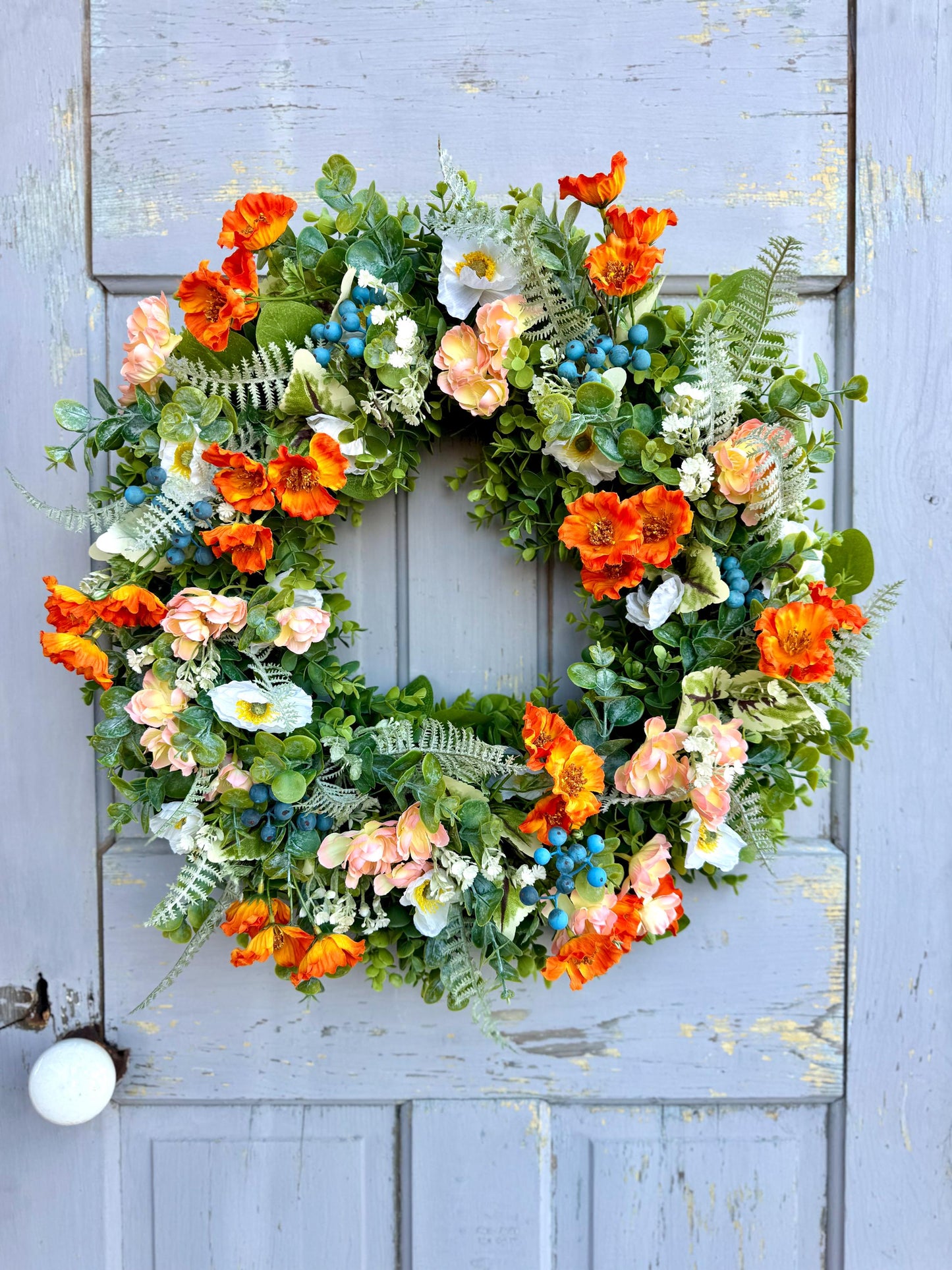 BEST SELLER! Summer Wreath for Front Door, Peach Poppy Wreath, Wreath with Poppies, Orange Poppy Wreath, Pink Wildflower Wreath