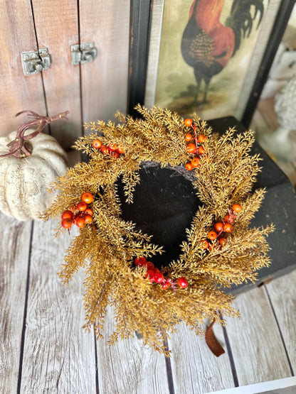 Fall Wheat Wreath, Fall Wreath, Autumn Candle Wreath, Faux Wheat Decor, Harvest Decor, Thanksgiving Table Accent, Kitchen Cabinets