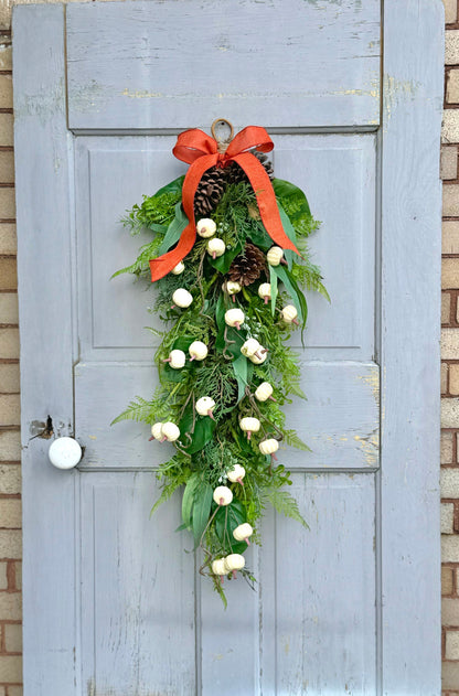 White Pumpkin Fall Swag, Pumpkin Door Wreath, Fall Pumpkin Swag, Thanksgiving Harvest Decorations, Farmhouse Decor, White Fall Decor