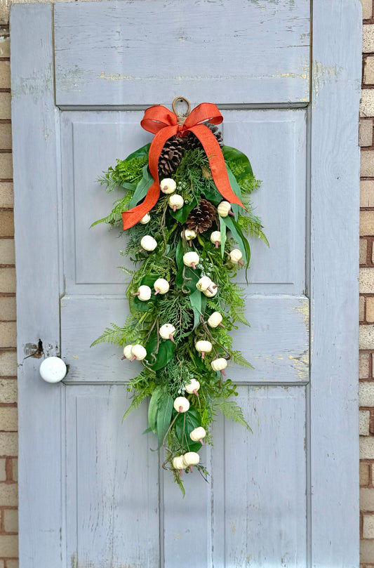 White Pumpkin Fall Swag, Pumpkin Door Wreath, Fall Pumpkin Swag, Thanksgiving Harvest Decorations, Farmhouse Decor, White Fall Decor