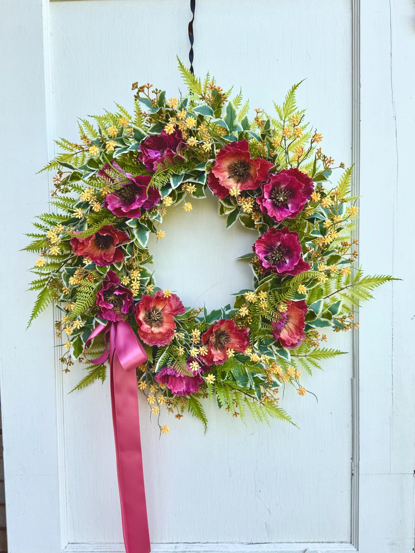 20" Summer Wreath for Front Door, Pink Poppy Wreath, Wreath with Poppies, Orange Poppy Wreath, Pink Wildflower Wreath
