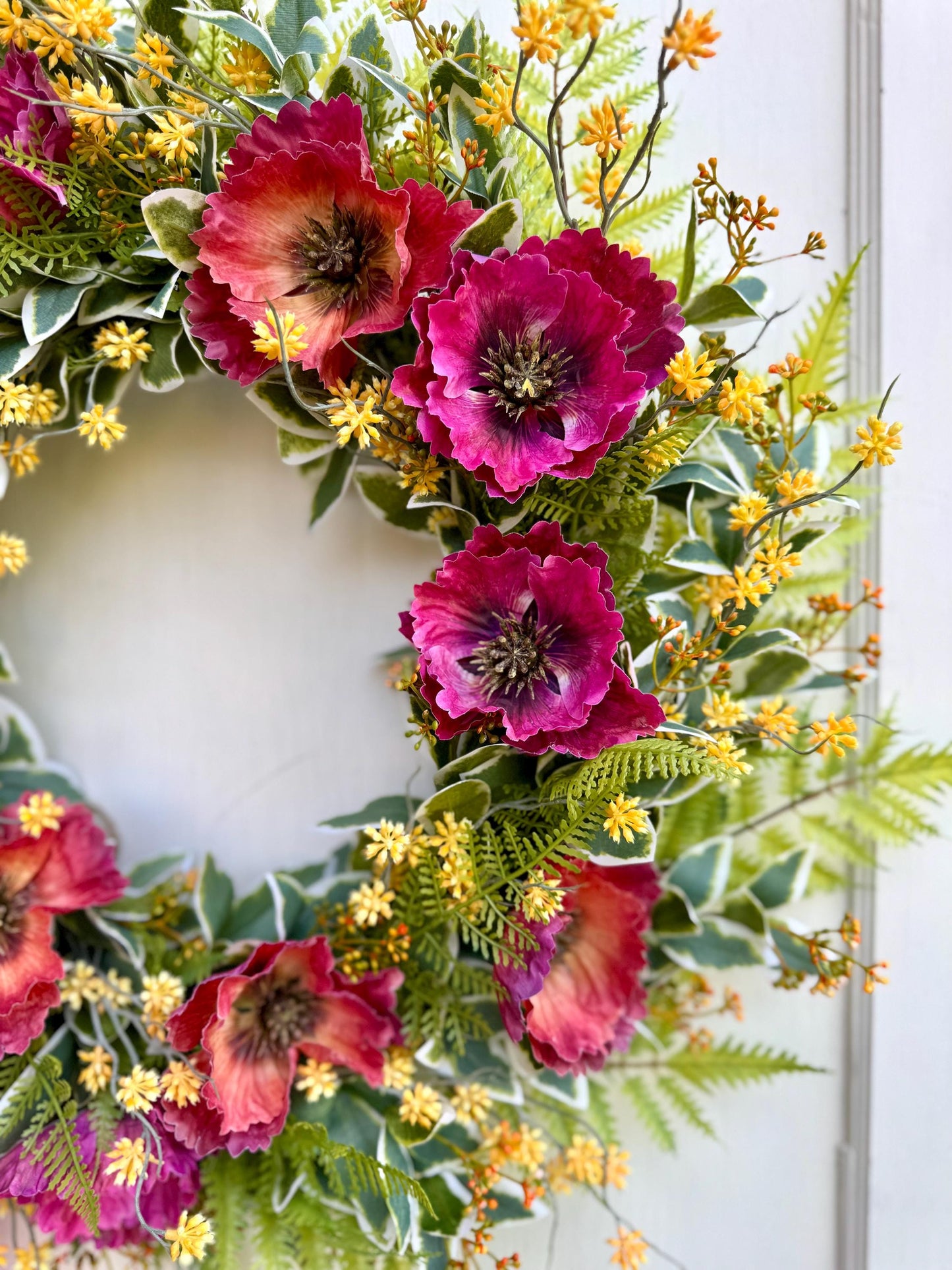 20" Summer Wreath for Front Door, Pink Poppy Wreath, Wreath with Poppies, Orange Poppy Wreath, Pink Wildflower Wreath