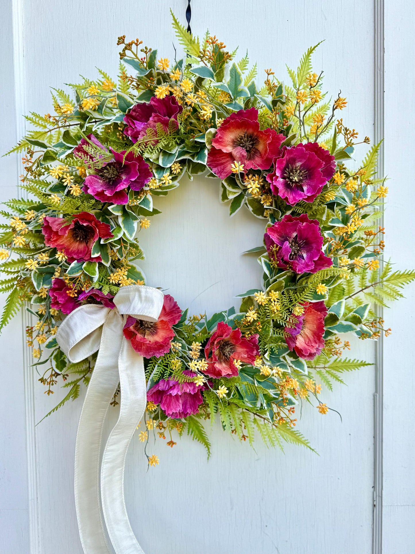 20" Summer Wreath for Front Door, Pink Poppy Wreath, Wreath with Poppies, Orange Poppy Wreath, Pink Wildflower Wreath