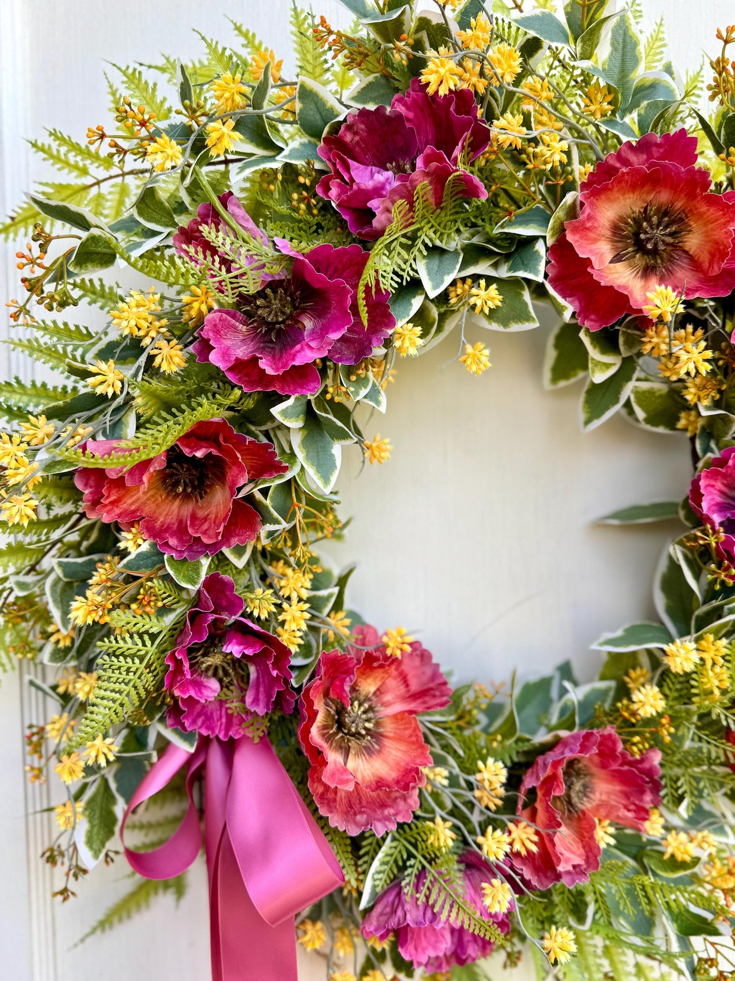 20" Summer Wreath for Front Door, Pink Poppy Wreath, Wreath with Poppies, Orange Poppy Wreath, Pink Wildflower Wreath