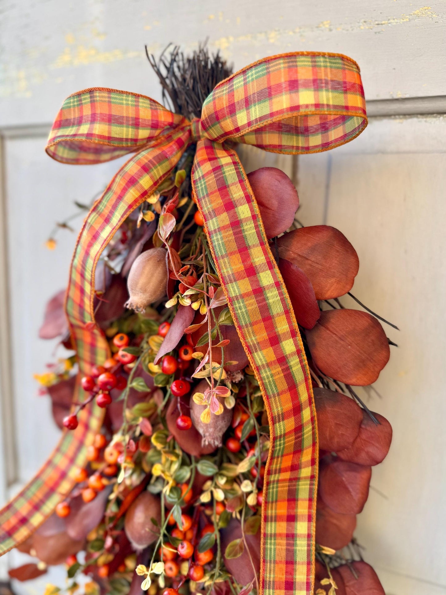 Fall Door Swag, Fall Eucalyptus Swag, Fall Pumpkin Berry Swag, Thanksgiving Harvest Decorations, Rustic Fall Teardrop Swag Wreath