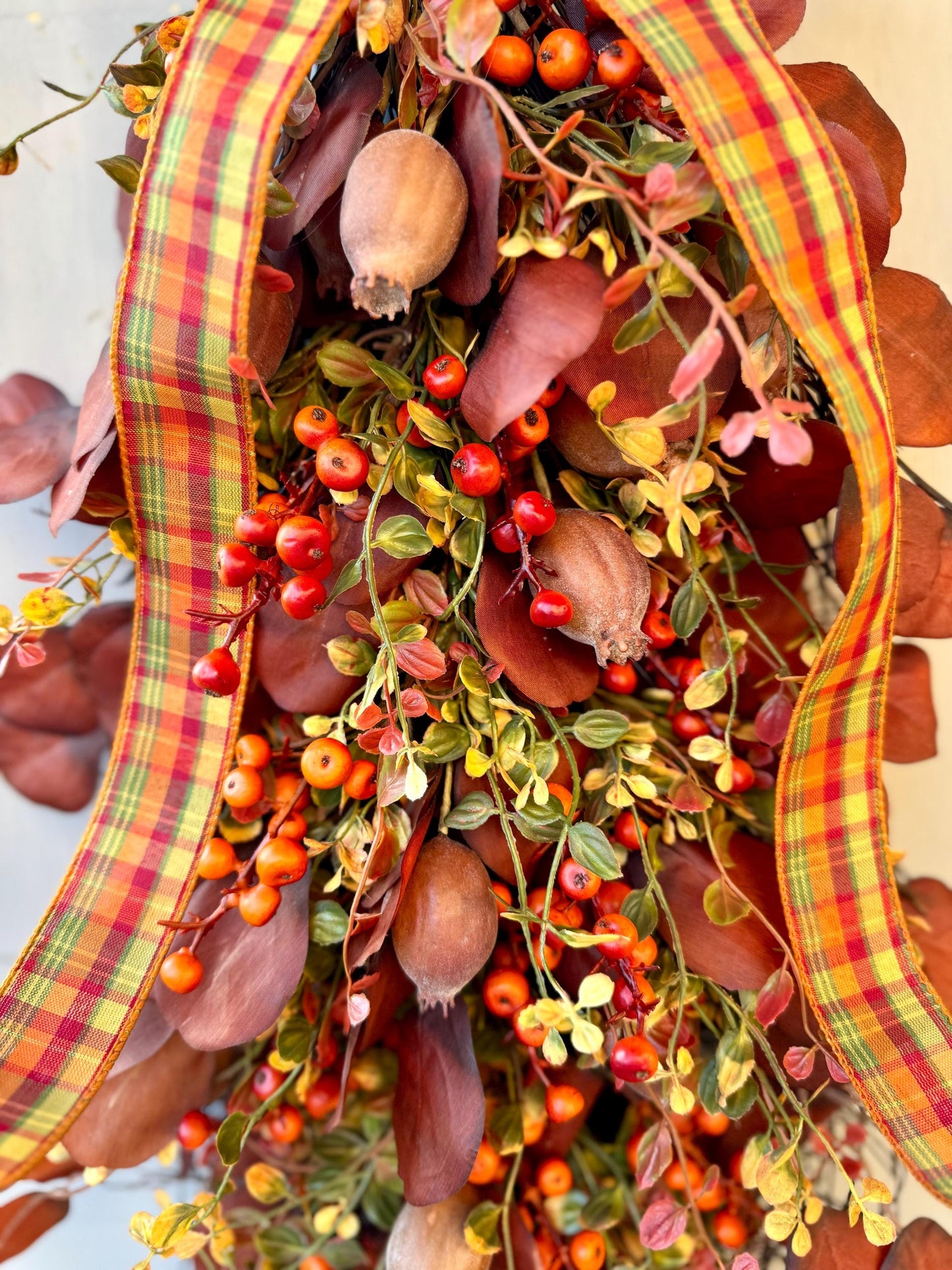 Fall Door Swag, Fall Eucalyptus Swag, Fall Pumpkin Berry Swag, Thanksgiving Harvest Decorations, Rustic Fall Teardrop Swag Wreath