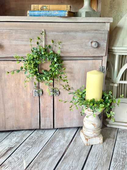 Set of 2 Mini Candle Wreath, Handmade Candle Ring, Eucalyptus Mini Wreath, Farmhouse Candle Wreath, Pillar Candle Wreath
