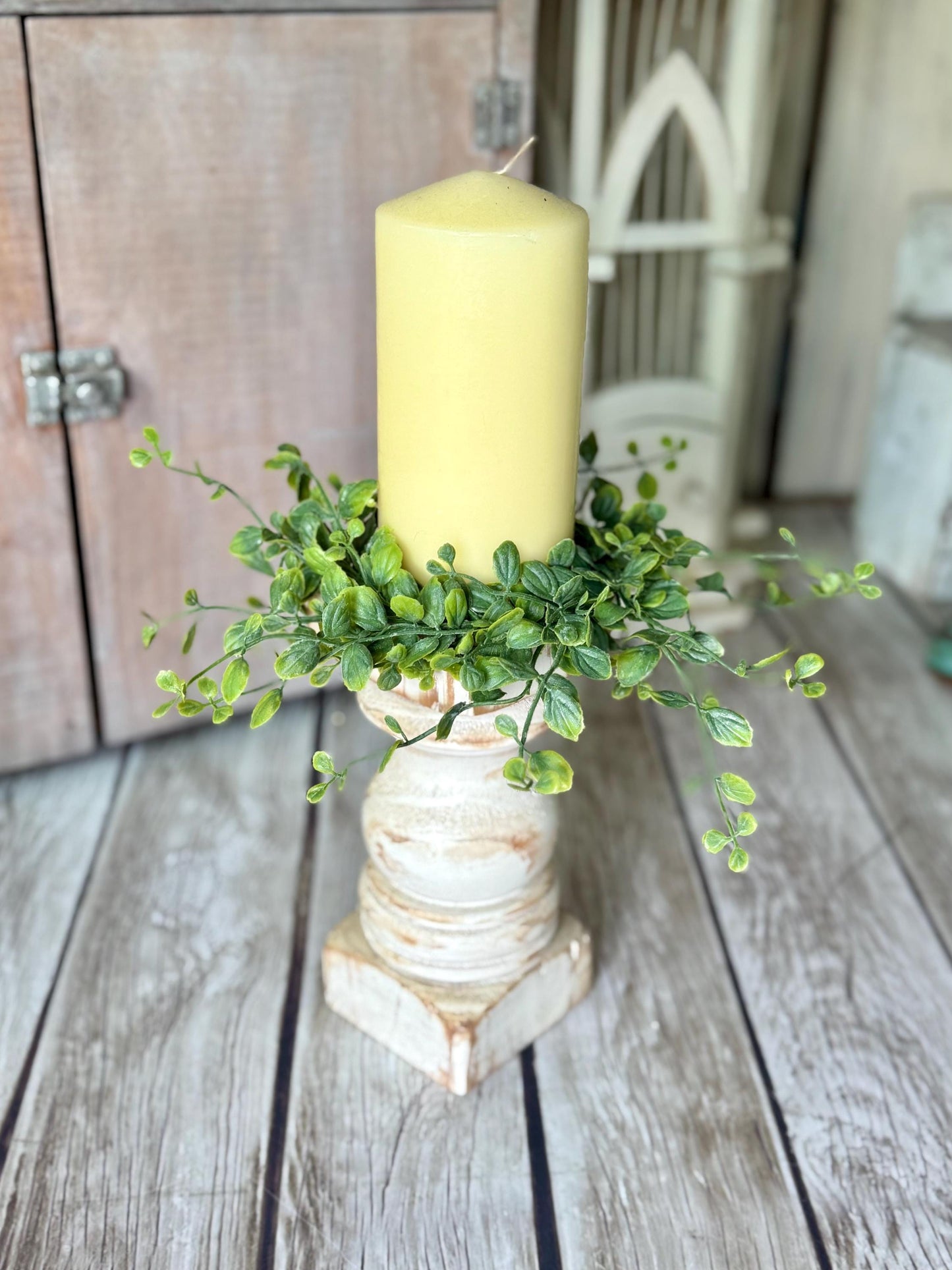 Set of 2 Mini Candle Wreath, Handmade Candle Ring, Eucalyptus Mini Wreath, Farmhouse Candle Wreath, Pillar Candle Wreath