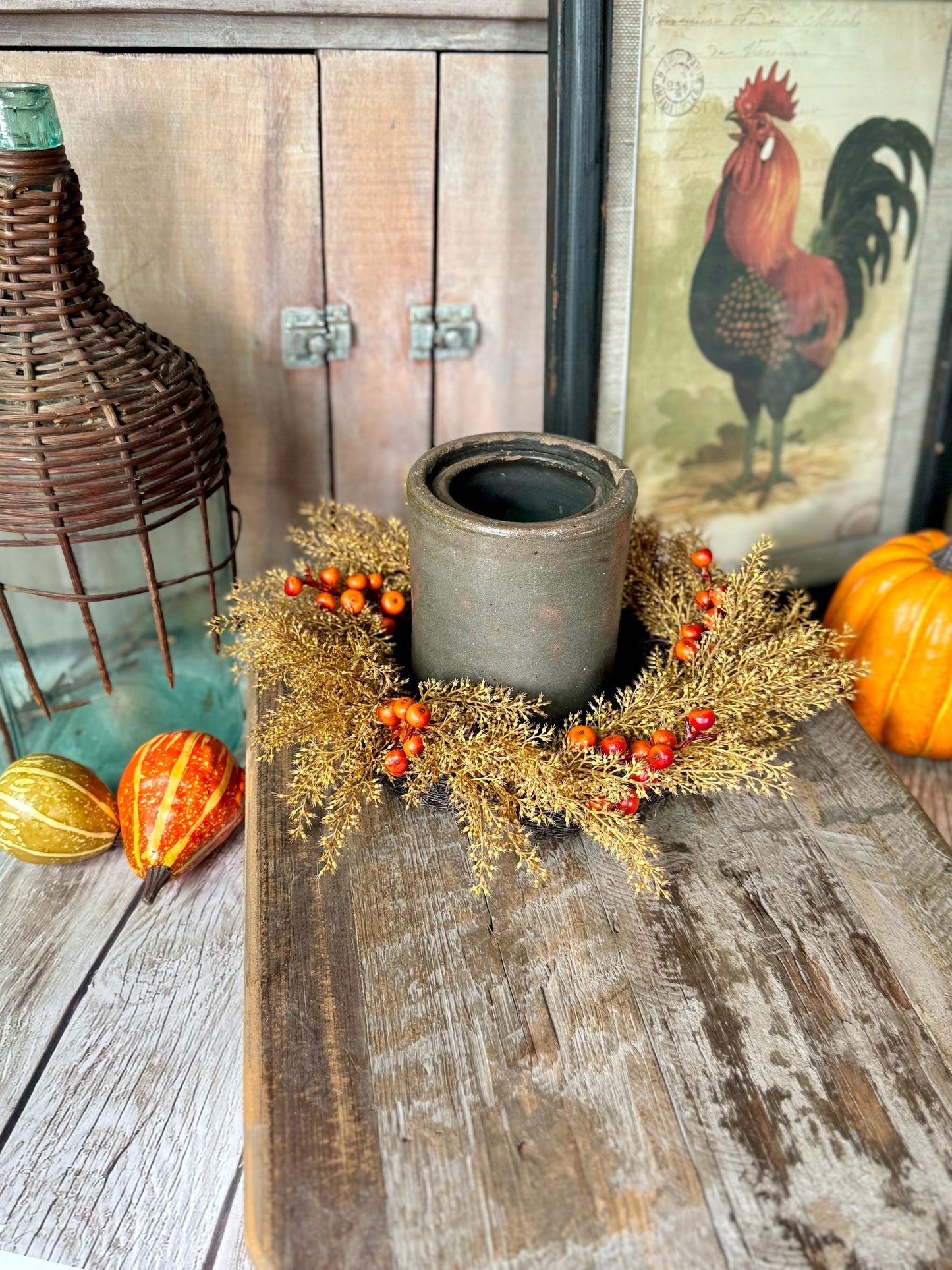 Fall Wheat Wreath, Fall Wreath, Autumn Candle Wreath, Faux Wheat Decor, Harvest Decor, Thanksgiving Table Accent, Kitchen Cabinets