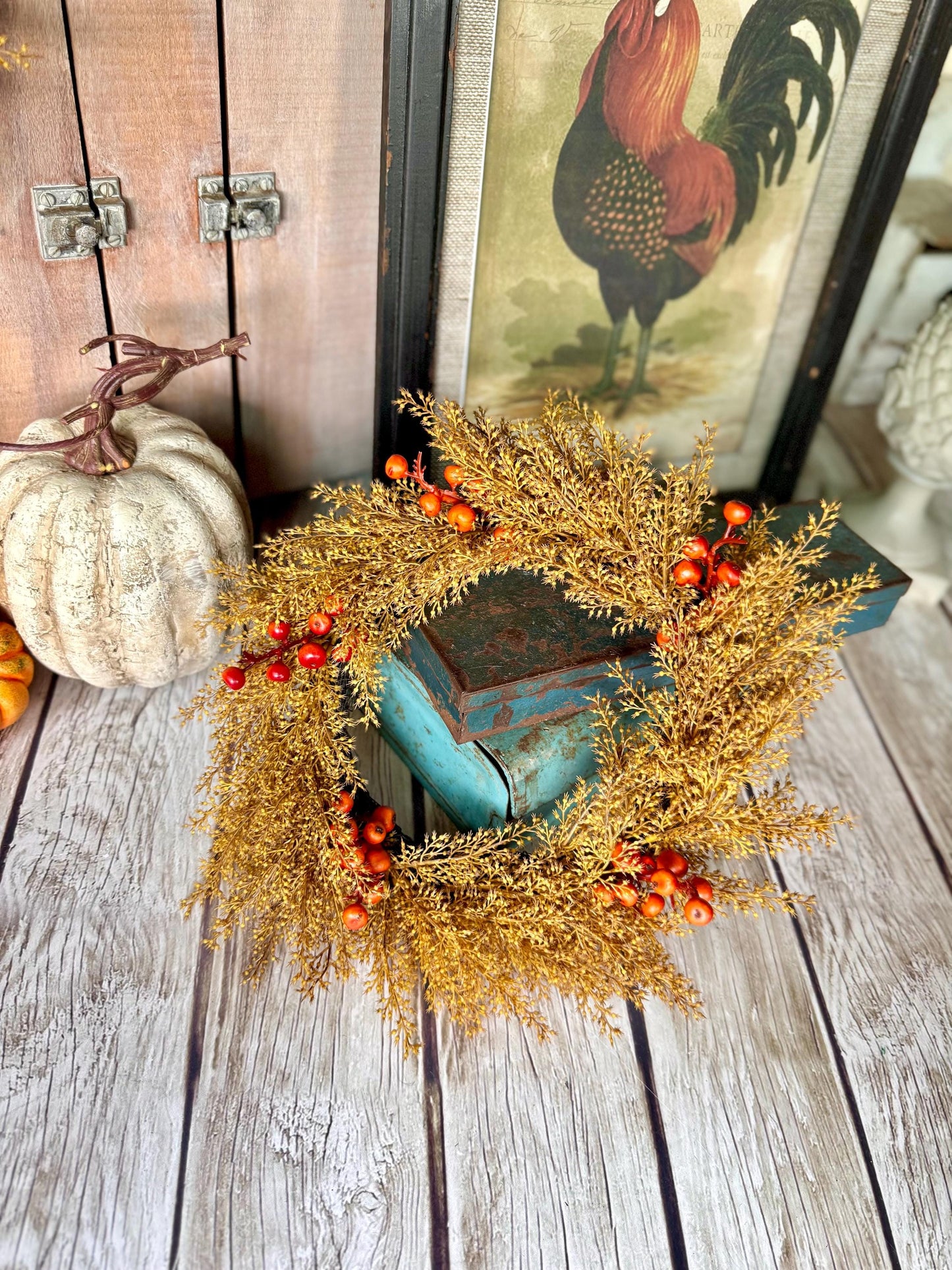 Fall Wheat Wreath, Fall Wreath, Autumn Candle Wreath, Faux Wheat Decor, Harvest Decor, Thanksgiving Table Accent, Kitchen Cabinets