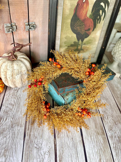 Fall Wheat Wreath, Fall Wreath, Autumn Candle Wreath, Faux Wheat Decor, Harvest Decor, Thanksgiving Table Accent, Kitchen Cabinets