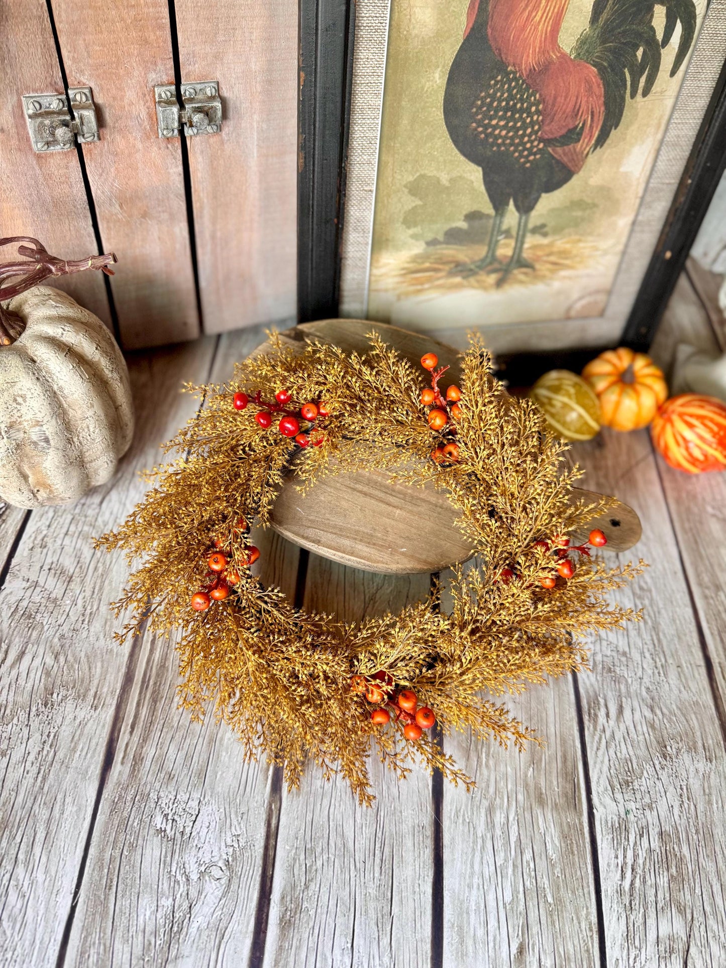 Fall Wheat Wreath, Fall Wreath, Autumn Candle Wreath, Faux Wheat Decor, Harvest Decor, Thanksgiving Table Accent, Kitchen Cabinets
