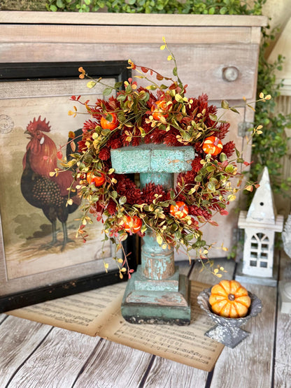 Fall Hops Candle Wreath, Mini Pumpkin Wreath, Farmhouse Accent, Harvest Decor, Candle Ring, Thanksgiving Table