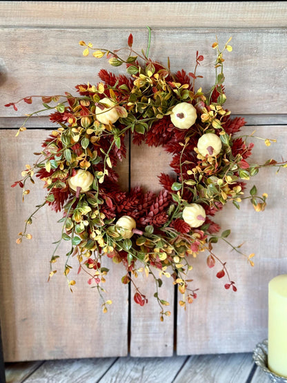 Fall Hops Candle Wreath, Mini Pumpkin Wreath, Farmhouse Accent, Harvest Decor, Candle Ring, Thanksgiving Table