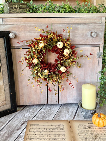 Fall Hops Candle Wreath, Mini Pumpkin Wreath, Farmhouse Accent, Harvest Decor, Candle Ring, Thanksgiving Table