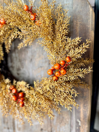 Fall Wheat Wreath, Fall Wreath, Autumn Candle Wreath, Faux Wheat Decor, Harvest Decor, Thanksgiving Table Accent, Kitchen Cabinets