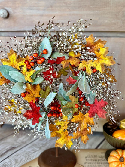 Fall Candle Wreath, Pumpkin Candle Wreath Decor, Autumn Pumpkin Wreath, Thanksgiving Table, Fall Greenery Wreath