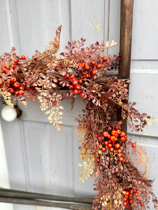 NEW 2025! Boho Fall Garland, Fall Tan Garland for Mantle, Boho Harvest Decor, Fireplace Decor, Fall Leaves and Berries Garland