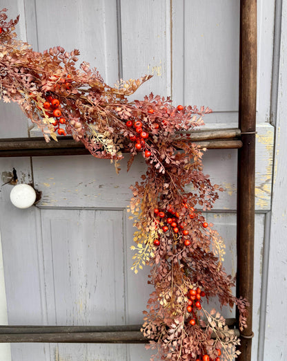 NEW 2025! Boho Fall Garland, Fall Tan Garland for Mantle, Boho Harvest Decor, Fireplace Decor, Fall Leaves and Berries Garland
