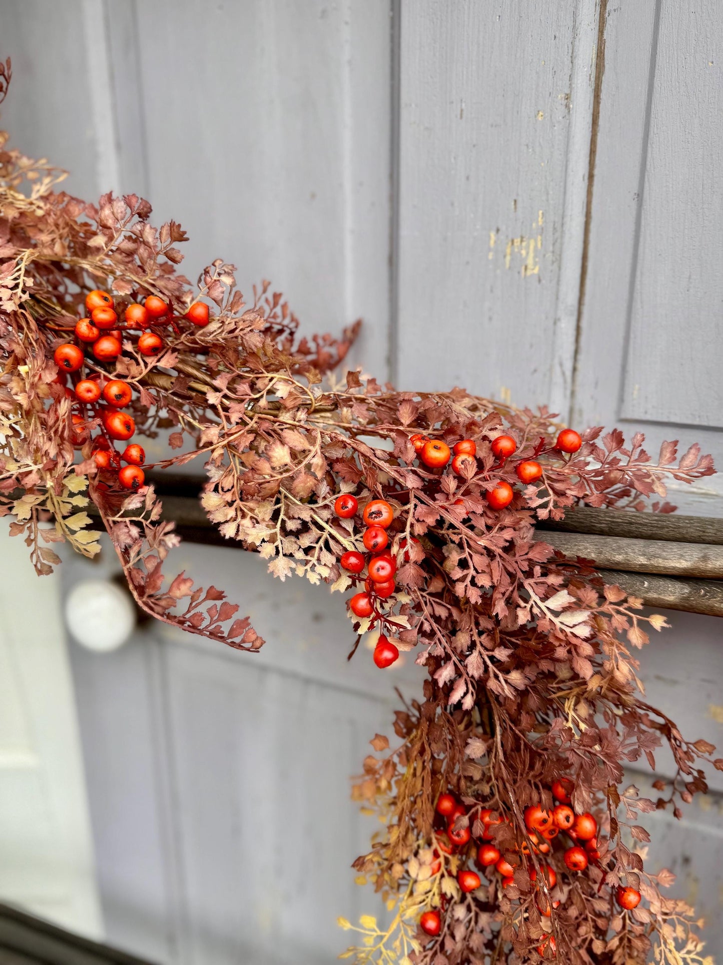 NEW 2025! Boho Fall Garland, Fall Tan Garland for Mantle, Boho Harvest Decor, Fireplace Decor, Fall Leaves and Berries Garland