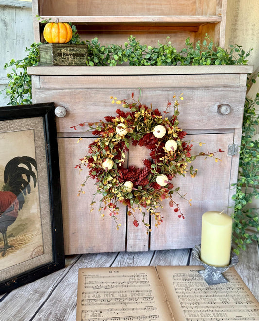 Fall Hops Candle Wreath, Mini Pumpkin Wreath, Farmhouse Accent, Harvest Decor, Candle Ring, Thanksgiving Table