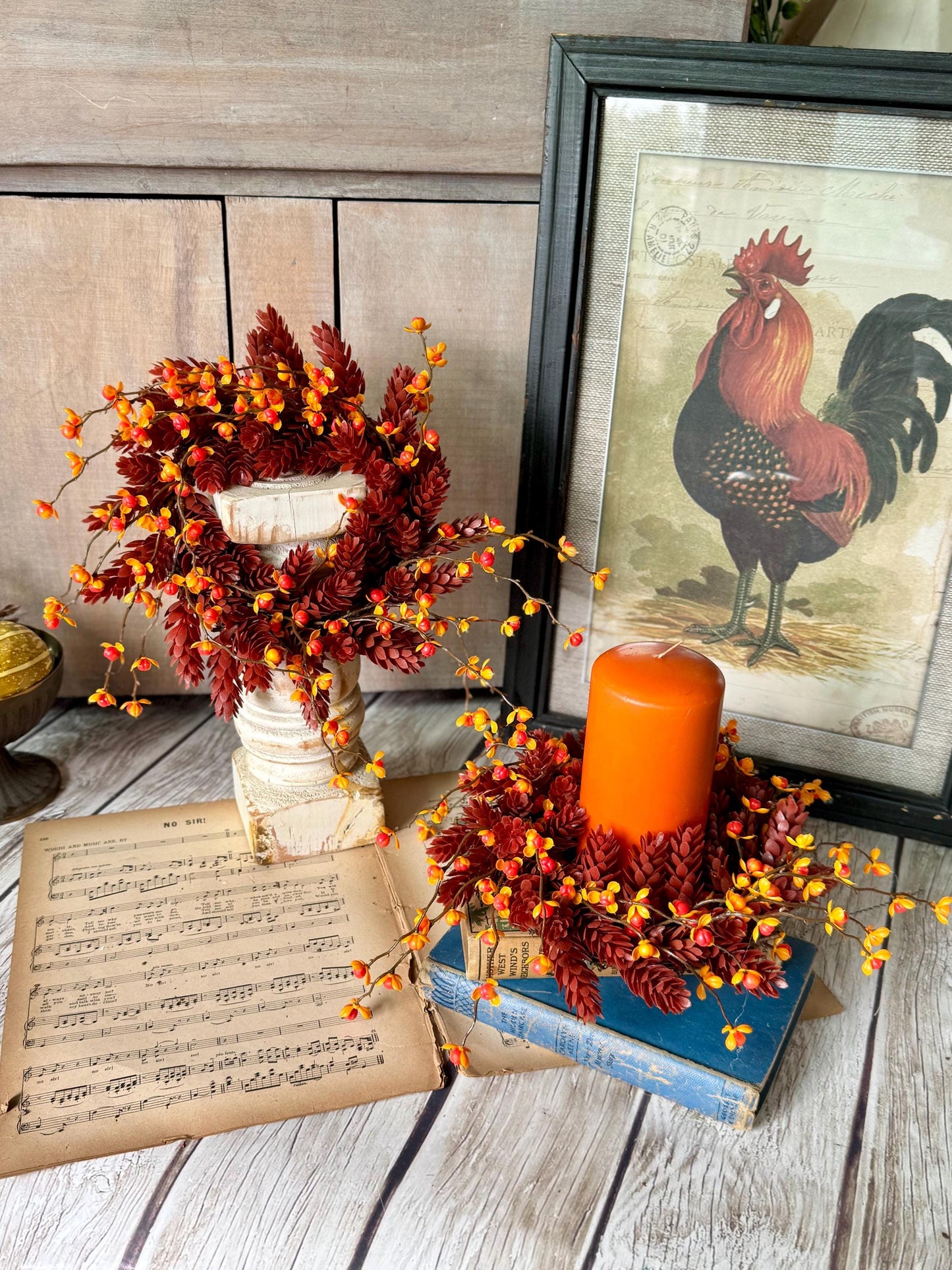 Fall Bittersweet Candle Wreath, Fall Berry Wreath, Autumn Candle Ring, Harvest Decor, Thanksgiving Table Accent, Kitchen Cabinets