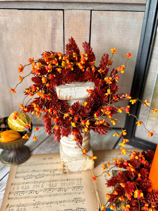Fall Bittersweet Candle Wreath, Fall Berry Wreath, Autumn Candle Ring, Harvest Decor, Thanksgiving Table Accent, Kitchen Cabinets