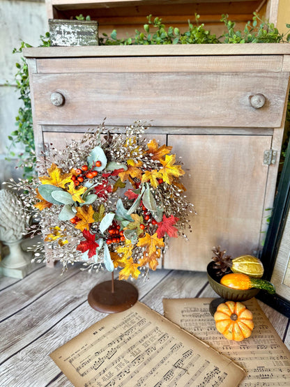 Fall Candle Wreath, Pumpkin Candle Wreath Decor, Autumn Pumpkin Wreath, Thanksgiving Table, Fall Greenery Wreath