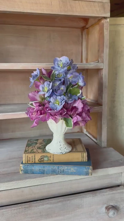 Purple Blue Arrangement, French Country Decor, Summer Arrangement, Nursing Home Decor, Summer Blue Decor, Garden Party Table, SweetPea